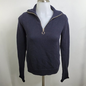 Zara Knit Sweater S‎ Blue Zip Turtleneck Wool Colla